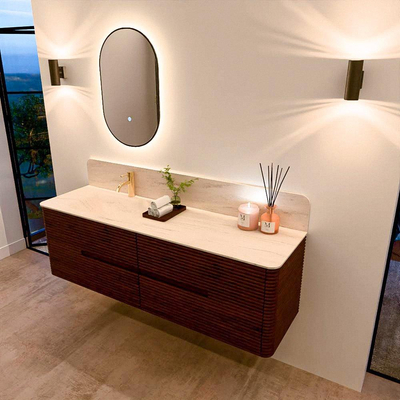Mondiaz CIRO-DLUX Badkamermeubelset - 160x45x50cm - Solid surface wastafel Meli - 1 wasbak Links - 1 kraangat - 4 lades - Ruby
