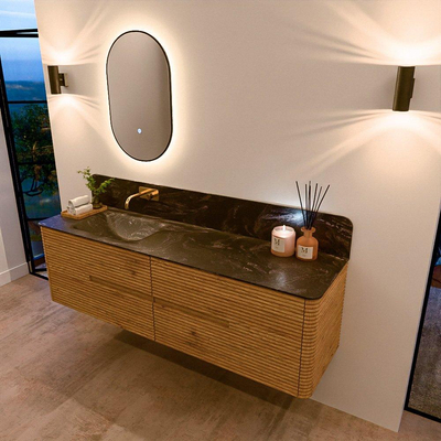 Mondiaz CIRO-DLUX Badkamermeubelset - 170x45x50cm - Solid surface wastafel Lava - 1 wasbak Links - zonder kraangaten - 4 lades - Oak