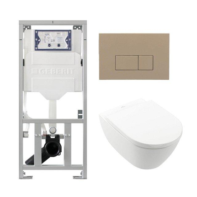 Villeroy & Boch Subway 2.0 DirectFlush Pack WC suspendu - bâti-support Geberit - abattant softclose - plaque de commande taupe - boutons rectangulaires - blanc