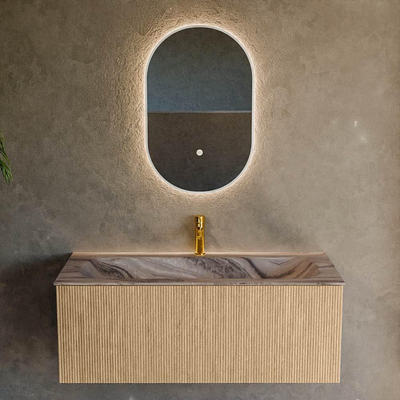 MONDIAZ KURVE-DLUX 110cm badmeubel kleur Oak met 1 lade en 0 deuren. Wastafel BIG MEDIUM Midden 1 kraangat Sombra.