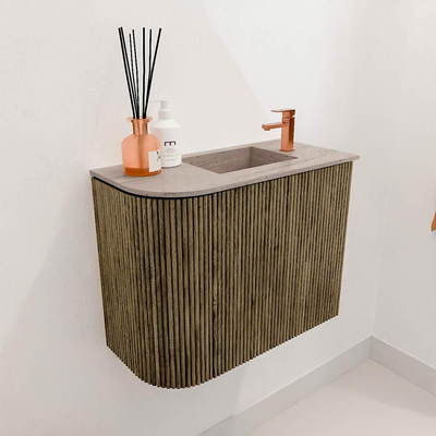Mondiaz JOYA-DLUX 51.6cm toiletmeubel - ronding links kleur Dusk - Wastafel FAYE positie Rechts 1 kraangat kleur Saba.