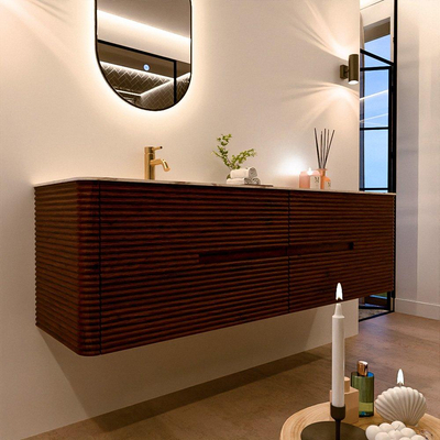 Mondiaz CIRO-DLUX Badkamermeubelset - 170x45x50cm - Solid surface wastafel Nata - 1 wasbak Links - 1 kraangat - 4 lades - Ruby