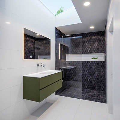 MONDIAZ VICA Ensemble de meuble salle de bain - 120cm - 2 tiroirs - lavabo Moon central - 0 trous de robinet - solid surface army
