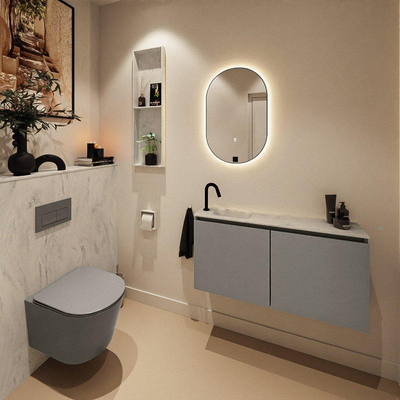 MONDIAZ TURE-DLUX Meuble toilette - 100cm - Smoke - EDEN - vasque Opalo - position gauche - 1 trou de robinet