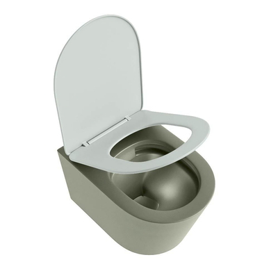 Mondiaz LAVIE hangtoilet – spoelrandloos – 36 x 53 cm – met softclose zitting – Army (groen), zitting Greey (lichtgroen/grijs)