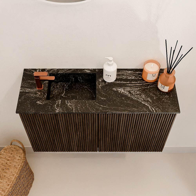 Mondiaz JOYA-DLUX 70cm toiletmeubel - kleur Walnut - Wastafel FAYE positie Links 1 kraangat kleur Lava.