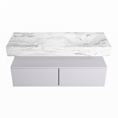 Mondiaz ALAN-DLUX Ensemble de meuble - 120cm - meuble Cale mat - 2 tiroirs - Lavabo Cloud Glace suspendu - vasque Droite - 0 trous de robinet