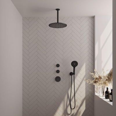 BRAUER Black Edition inbouw regendoucheset – Ø30 cm hoofddouche – 20 cm plafondbuis – ronde handdouche – vaste douchehouder