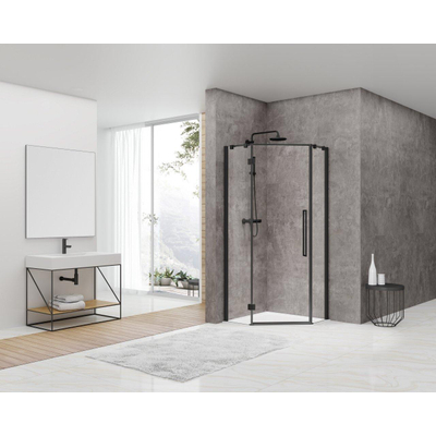 Van Rijn Products ST07 Vijfhoek cabine - 87x87x200cm - helder glas - dikte 8mm - incl. stabilisatiestang - deurbreedte 63.6cm - zwart