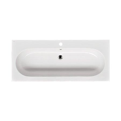 Saniclass Palermo Meuble lavabo - 120x47x3.5cm - trop-plein - 1 lavabo au centre - 2 trous de robinet - céramique - blanc