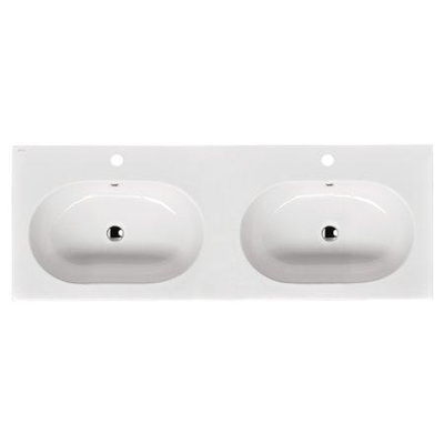 Saniclass Palermo Meuble lavabo - 140x47x3.5cm - trop-plein - 2 lavabos gauche/droite - 2 trous de robinet - céramique - blanc