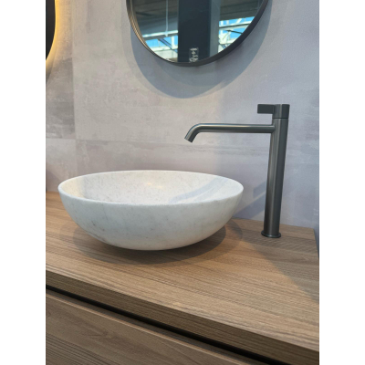 INK Convex 40 Vasque à poser - 40x40x13cm - ronde - pierre naturelle - Marbre blanc mat