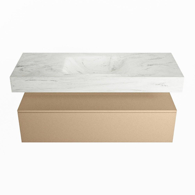 Mondiaz ALAN-DLUX Ensemble de meuble - 120cm - meuble Oro mat - 1 tiroir - Lavabo Cloud Opalo suspendu - vasque Centre - 0 trous de robinet