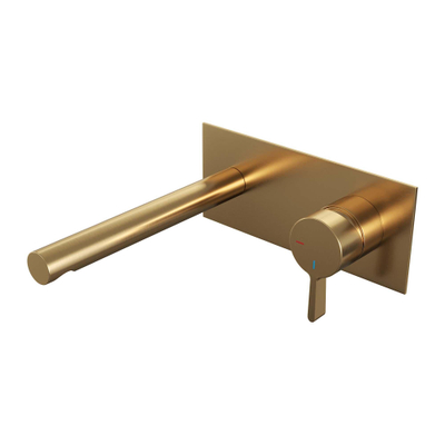 BRAUER Gold Edition Wastafelmengkraan inbouw - rechte uitloop links - hendel middel dik - inclusief inbouwdeel - afdekplaat - model E 1 - PVD - geborsteld goud