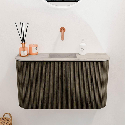 Mondiaz JOYA-DLUX 73.2cm toiletmeubel - ronding links en rechts kleur Shadow - Wastafel FAYE positie Midden Zonder kraangat kleur Glace.