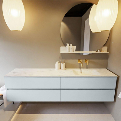 Mondiaz VICA-DLUX ensemble de meuble de salle de bain - 200cm - meuble sous-vasque argile - 4 tiroirs - lavabo encastré nuage droite - sans trous de robinet - version haute de 60cm - opalo