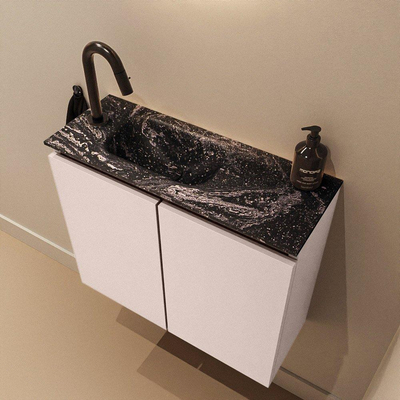 MONDIAZ TURE-DLUX Meuble toilette - 60cm - Rosee - EDEN - vasque Lava - position gauche - 1 trou de robinet