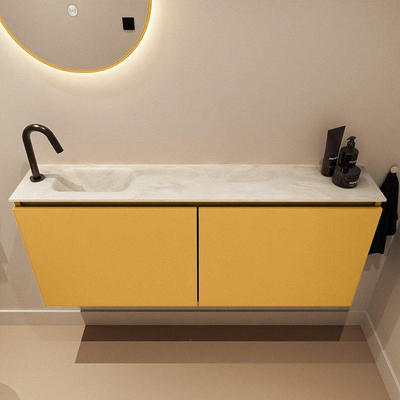 MONDIAZ TURE-DLUX meuble WC 120cm Ocher. EDEN lavabo Ostra position gauche. Avec 1 trou de robinet.