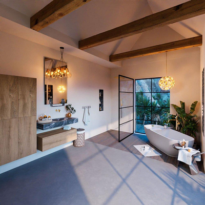 MONDIAZ ALAN - DLUX Ensemble meuble de salle de bains - 100cm - meuble bas - Chêne lavé - 1 tiroir - lavabo suspendu - vasque à droite - 0 trous de robinet - Lava