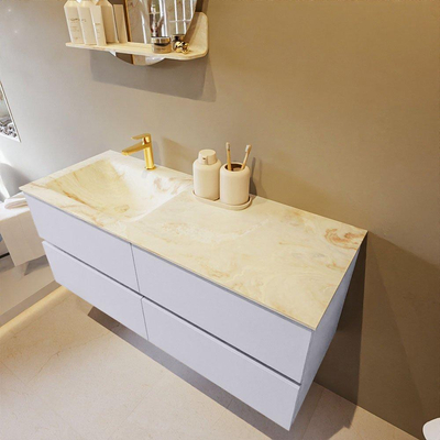 Mondiaz VICA-DLUX Ensemble de meuble de salle de bain - 120cm - meuble sous-vasque cale - 4 tiroirs - lavabo encastré cloud gauche - 1 trou de robinet - version haute de 60cm - frape