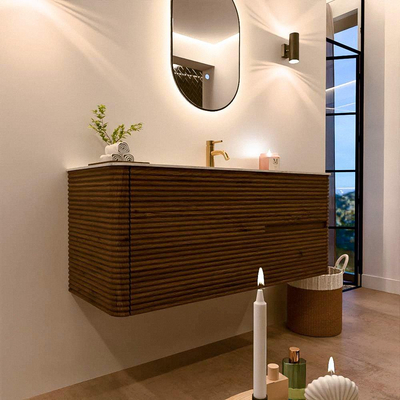 Mondiaz CIRO-DLUX Meuble de salle de bains - 120x45x50cm - Plan vasque solid surface Glace - 1 lavabo à droite - 1 trou de robinet - 2 tiroirs - Dusk