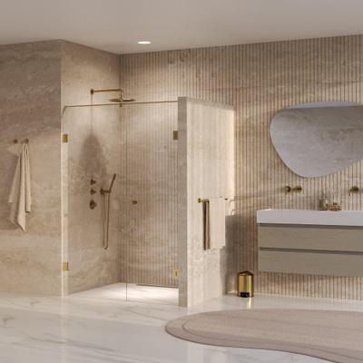 BRAUER Void Carving Porte de niche - 2 pièces - 130x200cm - porte battante 60cm sur mur - revêtement verre - réversible - verre clair - PVD or brossé