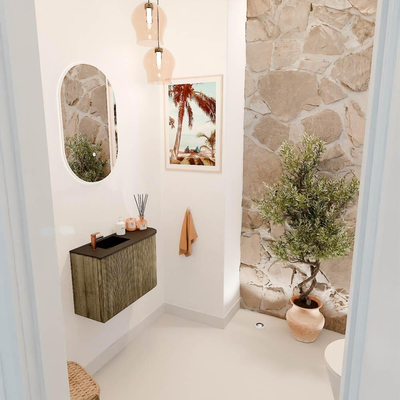 Mondiaz JOYA 61.6cm toiletmeubel - ronding rechts kleur Dusk - Wastafel FAYE positie Links 1 kraangat kleur Urban.