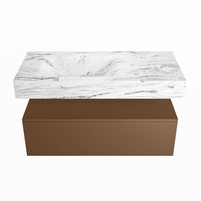 MONDIAZ ALAN - DLUX Badkamermeubelset - 100cm - onderkast - Rust - 1 lade - vrijhangende wastafel - wasbak links - 1 kraangat - Glace