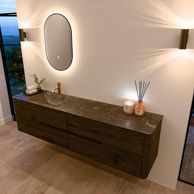 Mondiaz CIRO-DLUX Badkamermeubelset - 190x45x50cm - Solid surface wastafel Lava - 1 wasbak Links - 1 kraangat - 4 lades - Shadow