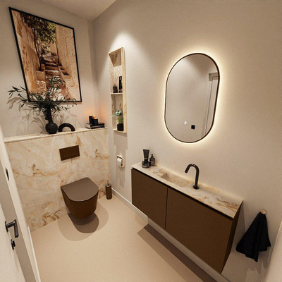 MONDIAZ TURE-DLUX Meuble toilette - 100cm - Rust - EDEN - vasque Frappe - position centrale - 1 trou de robinet