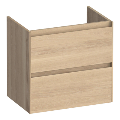 BRAUER Inspire meuble sous lavabo peu profond 60 2 tiroirs softclose - sans poignée - 1 découpe pour le siphon - chêne massif - lamelles chêne naturel