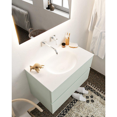 Mondiaz VICA Meuble Greey avec 2 tiroirs 80x50x45cm vasque lavabo Moon centre sans trou de robinet