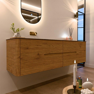 Mondiaz CIRO-DLUX Ensemble de meubles de salle de bains - 180x45x50cm - lavabo Solid surface Oza - 1 vasque à gauche - sans trous de robinet - 4 tiroirs - Chêne
