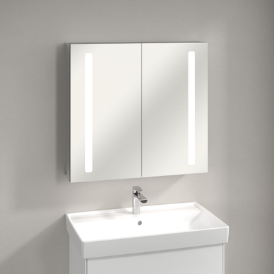 Villeroy & Boch My View 14+ armoire de toilette avec miroir - avec 2 portes avec éclairage LED vertical 80x75x17.3cm - incl. boîte à médicaments verrouillable