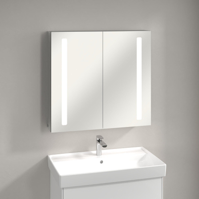 Villeroy & Boch My View 14+ spiegelkast met 2 deuren met LED verlichting verticaal 80x75x17.3cm incl. afsluitbare medicijnbox