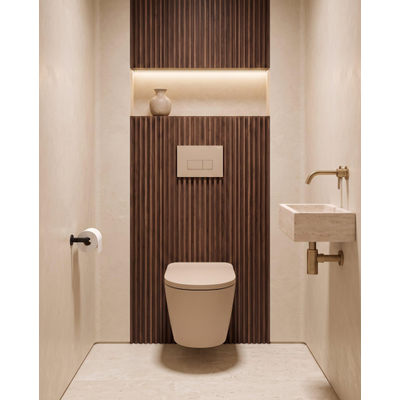 QeramiQ Dely Swirl Toiletset - 36.3x51.7cm - Geberit UP720 Duofix Sigma inbouwreservoir - 35mm zitting - bedieningsplaat taupe - rechthoekige knoppen - mat beige