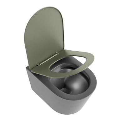 Mondiaz LAVIE hangtoilet – spoelrandloos – 36 x 53 cm – met softclose zitting – Dark grey (grijs), zitting Army (groen)