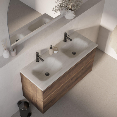 BRAUER Dune Medium Lavabo - 120cm - 2 vasques - 2 trous de robinet - pierre frittée - Ivory Travertin