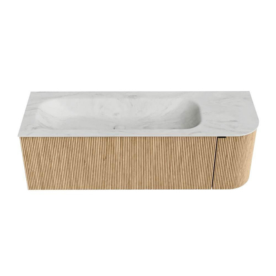 MONDIAZ KURVE-DLUX Meuble de salle de bains 135 cm avec module 25 R couleur Oak avec 1 tiroir et 1 porte. Plan-vasque BIG MEDIUM gauche 1 trou de robinet couleur Opalo.