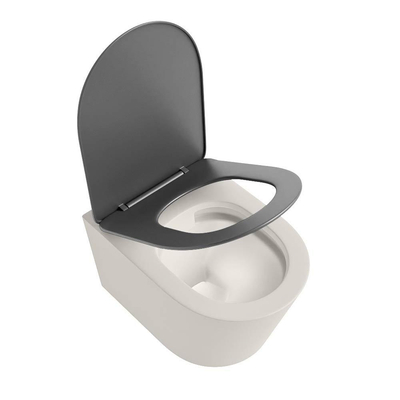 Mondiaz LAVIE hangtoilet – spoelrandloos – 36 x 53 cm – met softclose zitting – Linen (offwhite), zitting Dark grey (grijs)