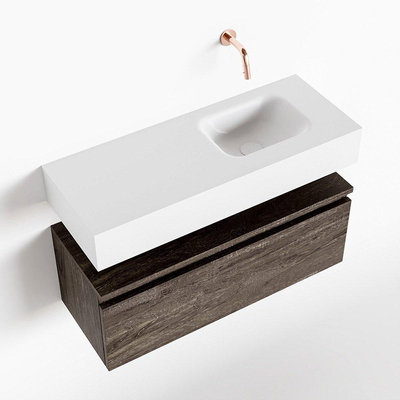 MONDIAZ ANDOR Toiletmeubel - 80x30x30cm - 0 kraangaten - 1 lades - dark brown mat - wasbak rechts - Solid surface - Wit