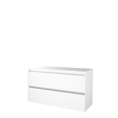 Basic-Line Start 46 ensemble de meubles de salle de bain 120x46cm sans poignée 2 tiroirs plan vasque mdf laqué blanc glacier