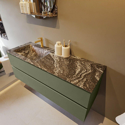 Mondiaz VICA-DLUX ensemble de meuble de salle de bain - 130cm - meuble sous-vasque armée - 2 tiroirs - lavabo encastré nuage gauche - 1 trou de robinet - version haute de 60cm - lave