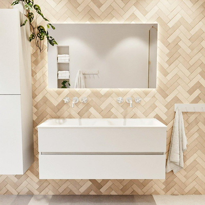 MONDIAZ VICA 120cm badmeubel onderkast Talc 2 lades. Wastafel CLOUD dubbel zonder kraangat, kleur Talc.