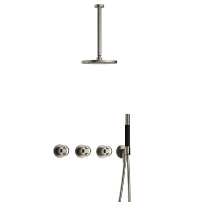 Hotbath Cobber @Work Regendoucheset - inbouw - 30cm plafondarm - 20cm ronde hoofddouche - staafhanddouche - Geborsteld nikkel