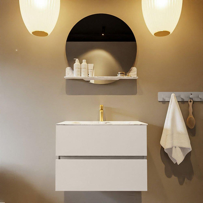 Mondiaz VICA-DLUX Ensemble de meuble de salle de bain - 70cm - meuble sous-vasque lin - 2 tiroirs - lavabo encastrée nuage milieu - 1 trou de robinet - version haute de 60cm - glace