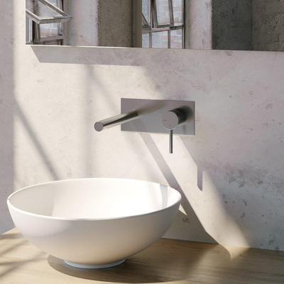 BRAUER Brushed Edition Wastafelmengkraan inbouw - rechte uitloop links - hendel lang smal - inclusief inbouwdeel - afdekplaat - model A 1 - PVD - geborsteld RVS
