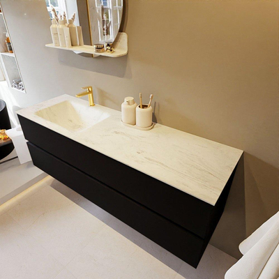 Mondiaz VICA-DLUX ensemble de meuble de salle de bain - 150cm - meuble sous-vasque urban - 2 tiroirs - lavabo encastré cloud gauche - 1 trou de robinet - version haute de 60cm - opalo