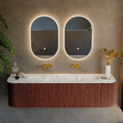 Mondiaz KURVE-DLUX Badkamermeubelset - 170x46x40cm - 1 lade - 2 deuren - wastafel solid surface - midden - zonder kraangat - Ruby