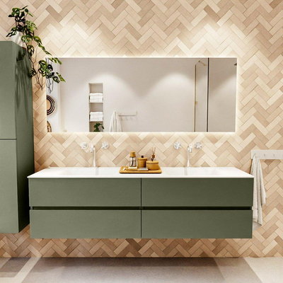 Mondiaz VICA Ensemble meuble de salle de bains - 180cm - army - 4 tiroirs - Lavabo MOON - double 2 trous de robinet - couleur talc - Version XL 60cm de haut